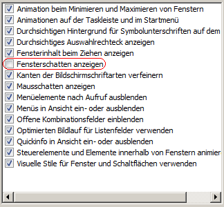 Fensterschatten anzeigen