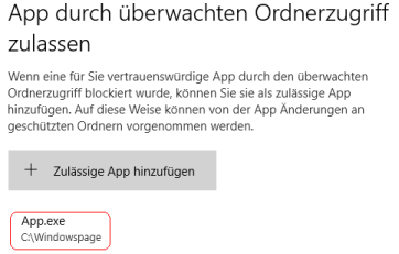 App durch überwachten Ordnerzugriff zulassen