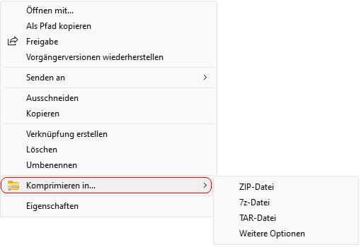 Menüeintrag "Komprimieren in..."