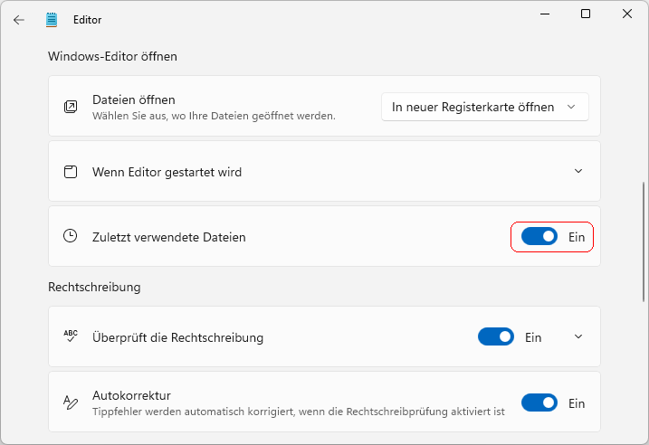 Zuletzt verwendete Dateien