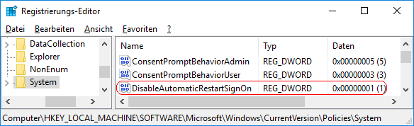 DisableAutomaticRestartSignOn