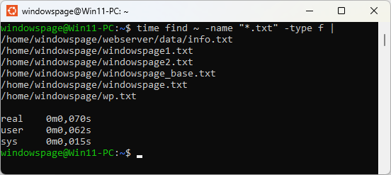 time find ~ -name "*.txt" -type f