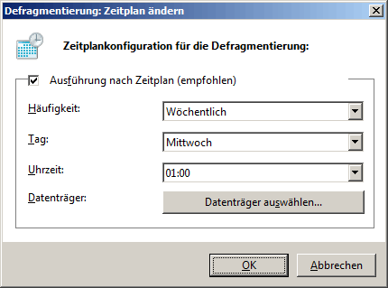 Windows 7 - Defragmentierung - Zeitplan ändern