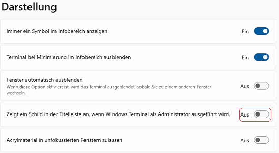 Zeige ein Schild in der Titelleiste an, wenn Windows Terminal als Administrator ausgeführt wird.