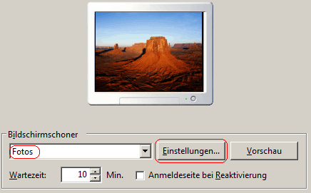 Bildschirmschonereinstellungen