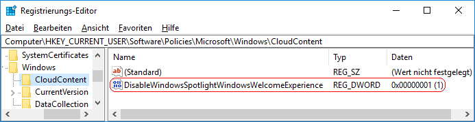 DisableWindowsSpotlightWindowsWelcomeExperience